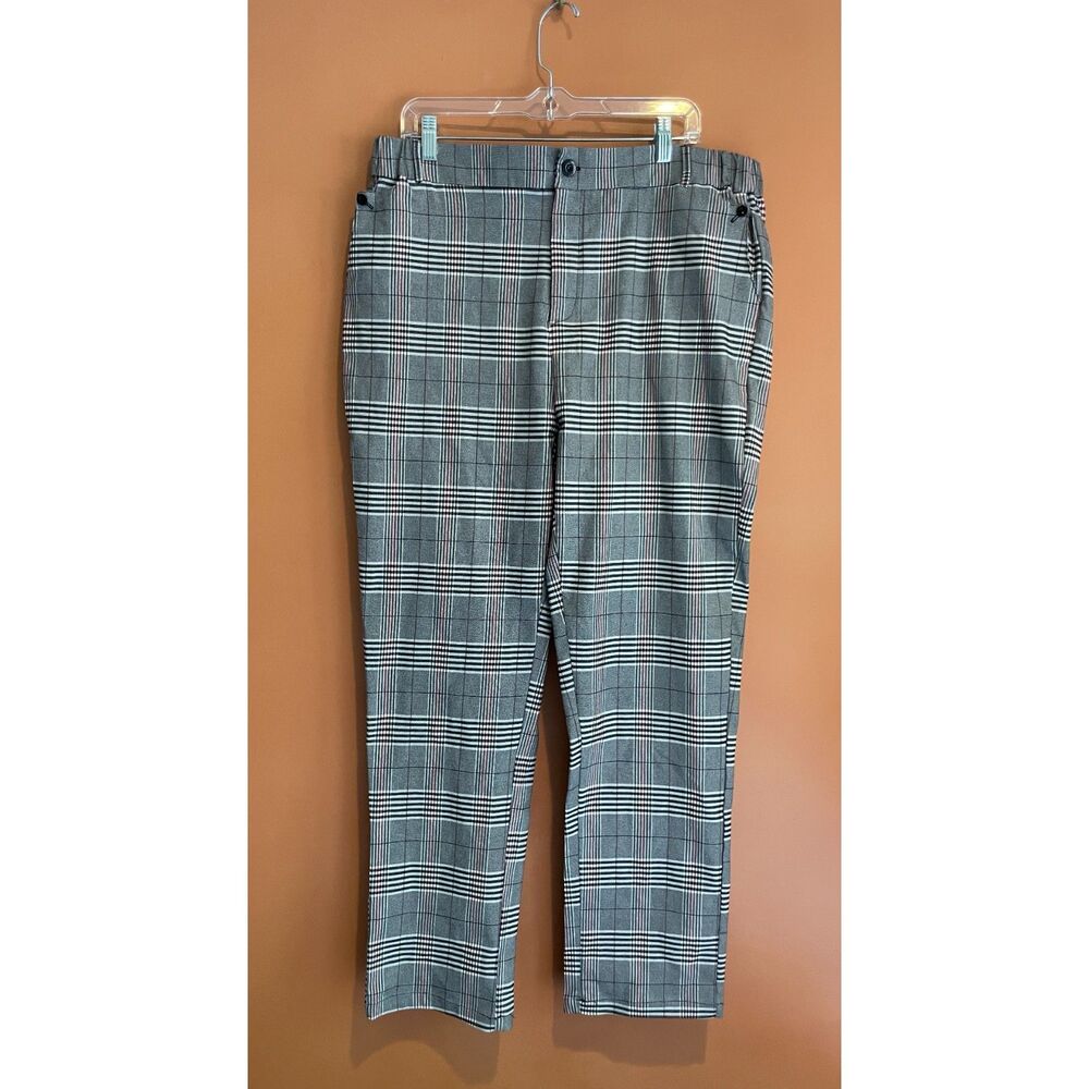 NWT Women plus size Gray Plaid Straight Leg Dress Pants Stretch Trousers